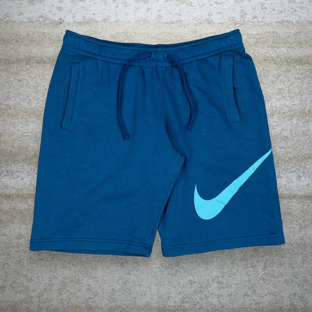 Vintage Y2K Nike Sweat Shorts Mens M Baggy Wide Leg Blue Cotton Large Swoosh